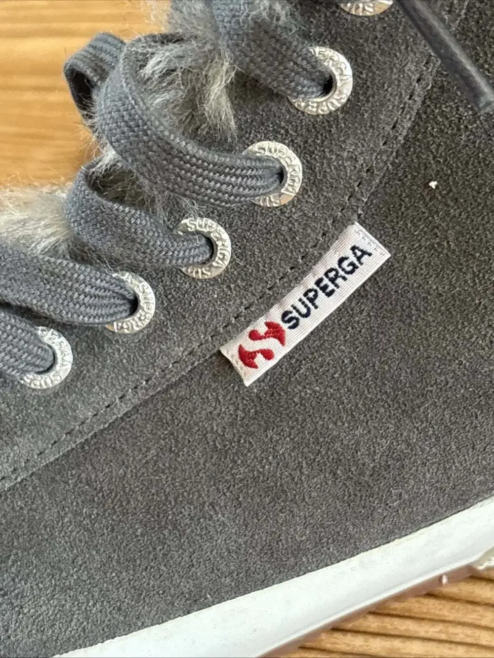 Superga Gray Suede Unisex Mid Top Faux Fur Sneakers Women's 9.5 Mens 8 EU 41